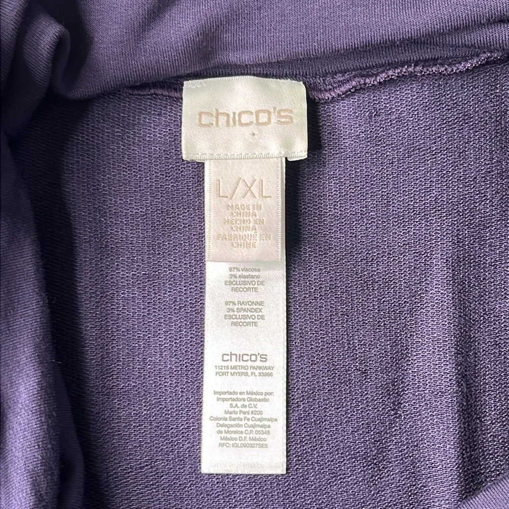 Chicos purple feather trim cowl neck fancy feathers poncho sz L/XL